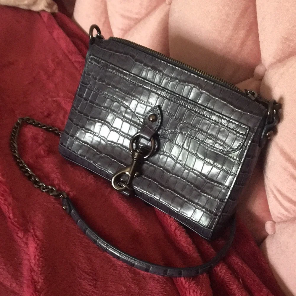 Rebecca Minkoff gray blue exotic Croc embossed Mini Mac crossbody - Picture 11 of 13